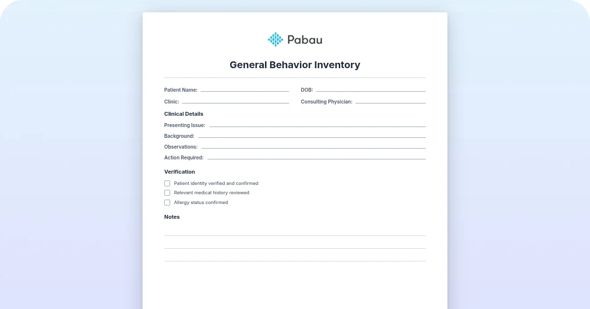 General behavior inventory (GBI): Free template and scoring