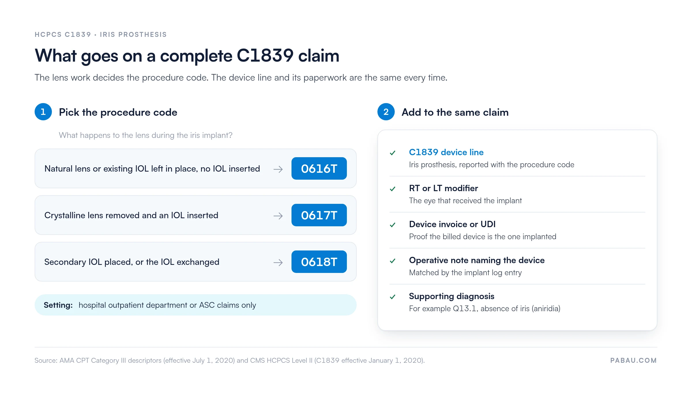 Diagram of a complete HCPCS C1839 claim.