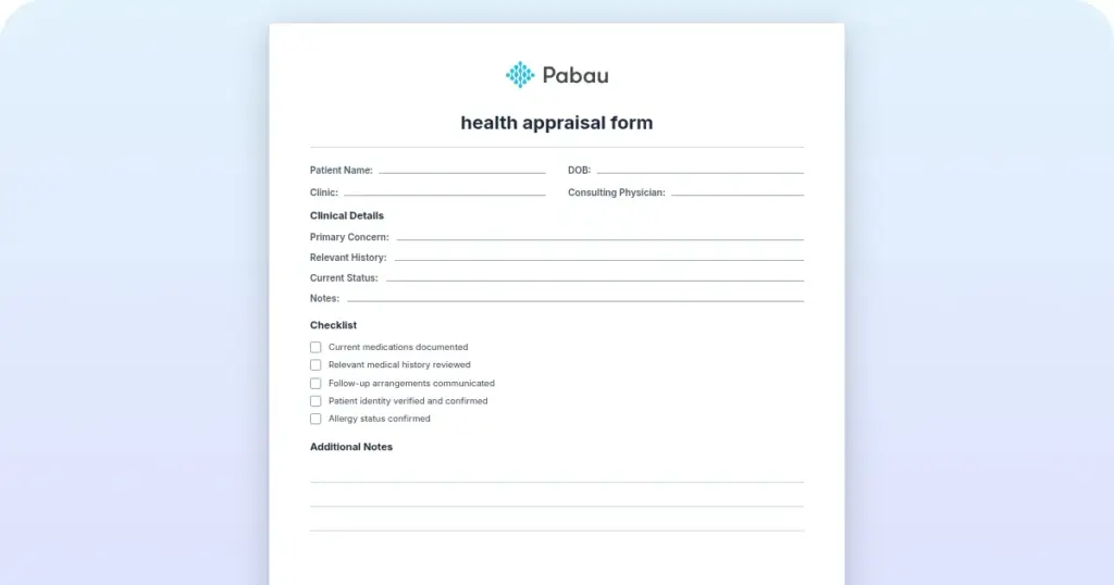 Health Appraisal Form