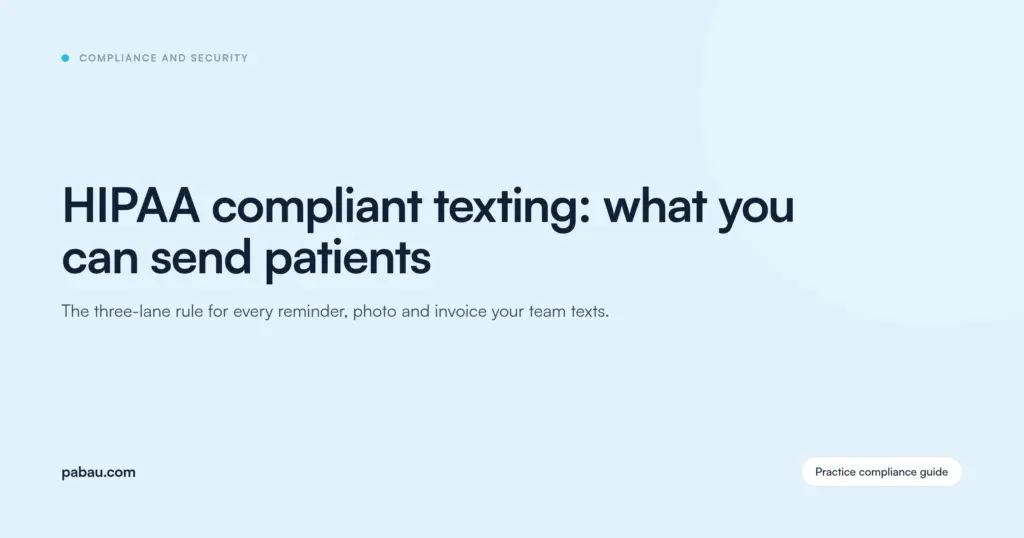 Pabau blog card: HIPAA compliant texting, what you can send patients