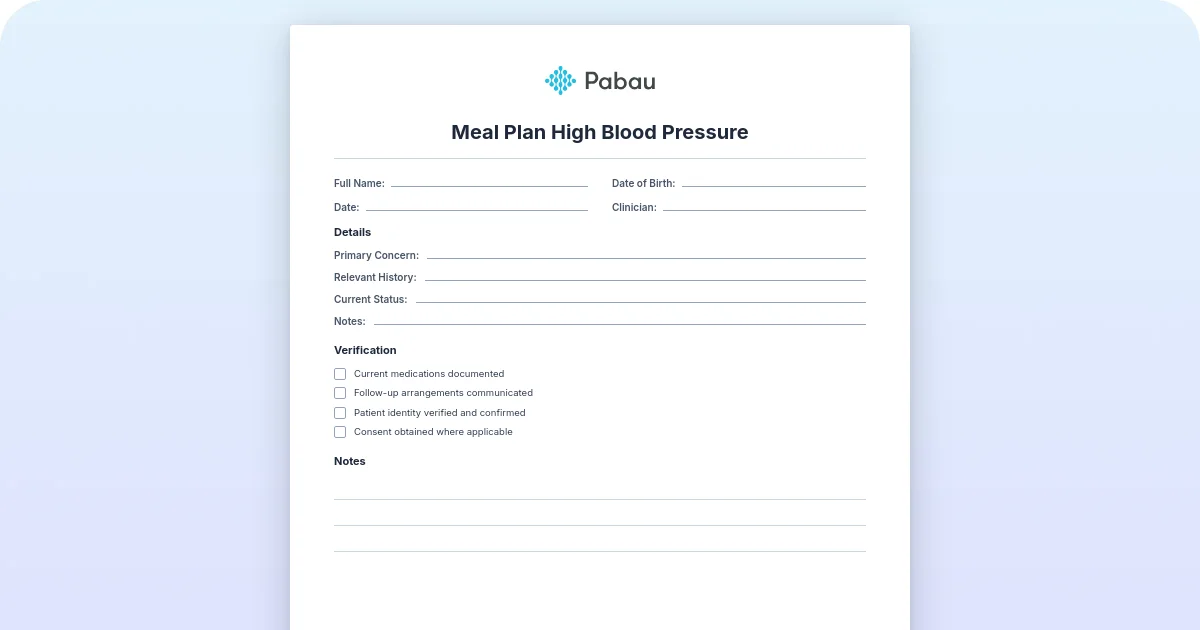 Meal Plan High Blood Pressure Template - Free PDF Download | Pabau