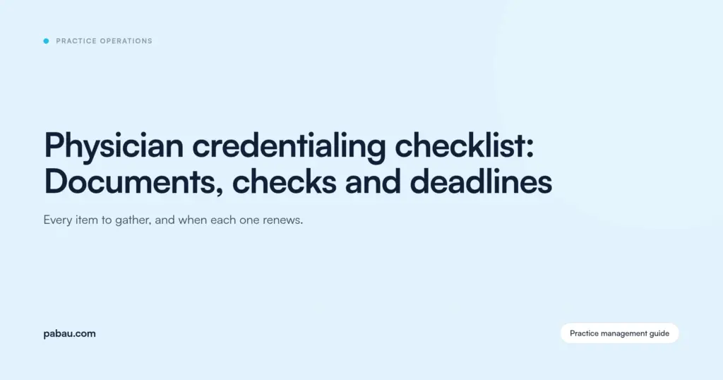 Pabau blog card: Physician credentialing checklist: documents, checks and deadlines