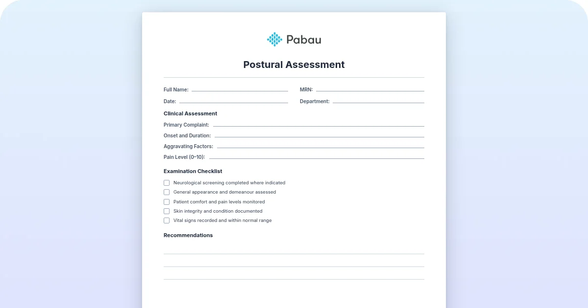 Postural assessment template: Free PDF front, side & back views