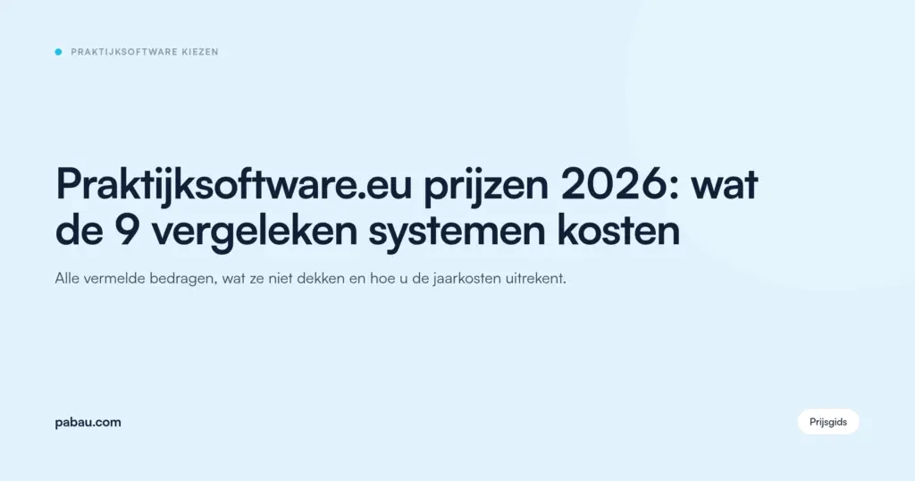 Pabau blogkaart: Praktijksoftware.eu prijzen 2026, wat de 9 vergeleken systemen kosten
