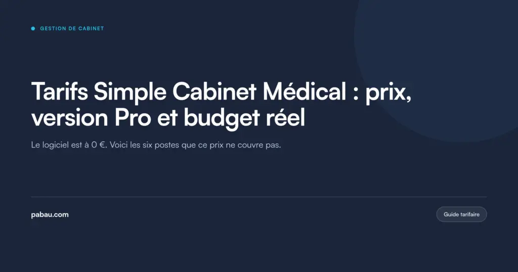 Carte du blog Pabau : Tarifs Simple Cabinet Médical, prix, version Pro et budget réel